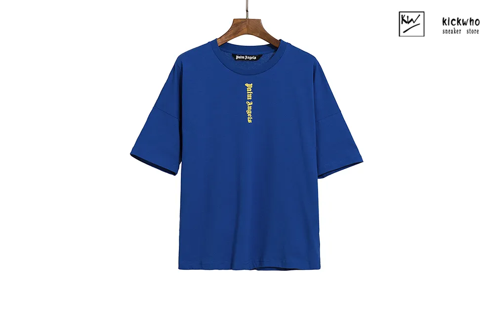 palm angels vertical sanskrit letter t-shirt blue