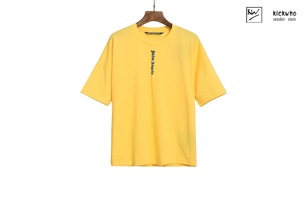 palm angels vertical sanskrit letter t-shirt yellow