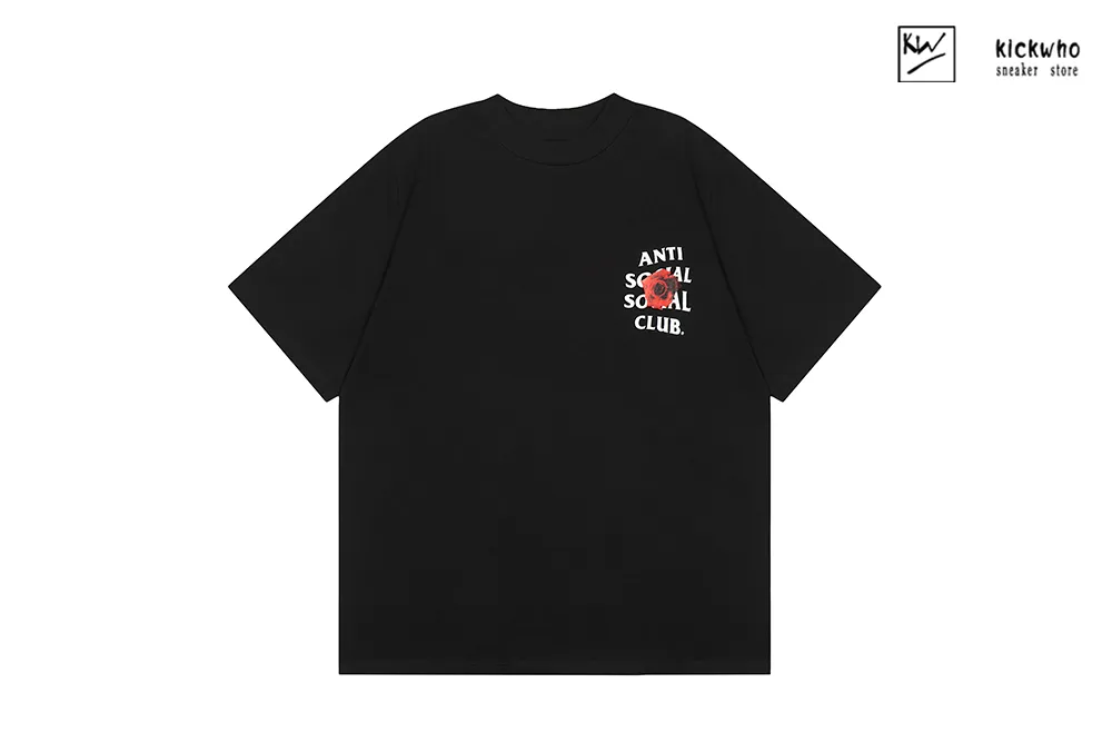 anti social social club rose print t-shirt black