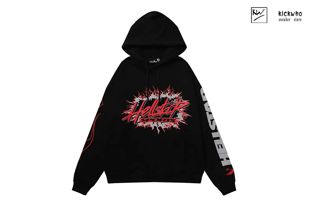 hellstar flame letter hoodie black