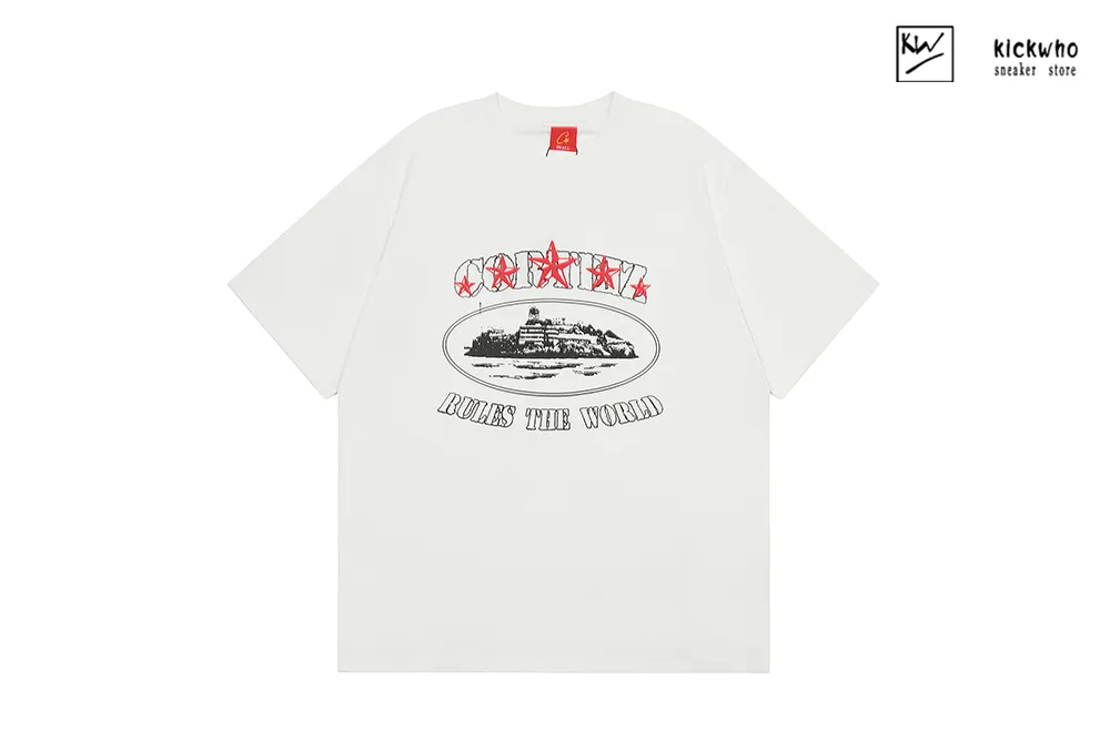 corteiz five star printing t-shirt white