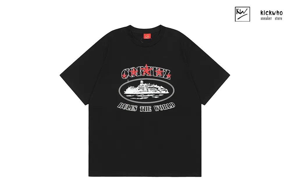 corteiz five star printing t-shirt black