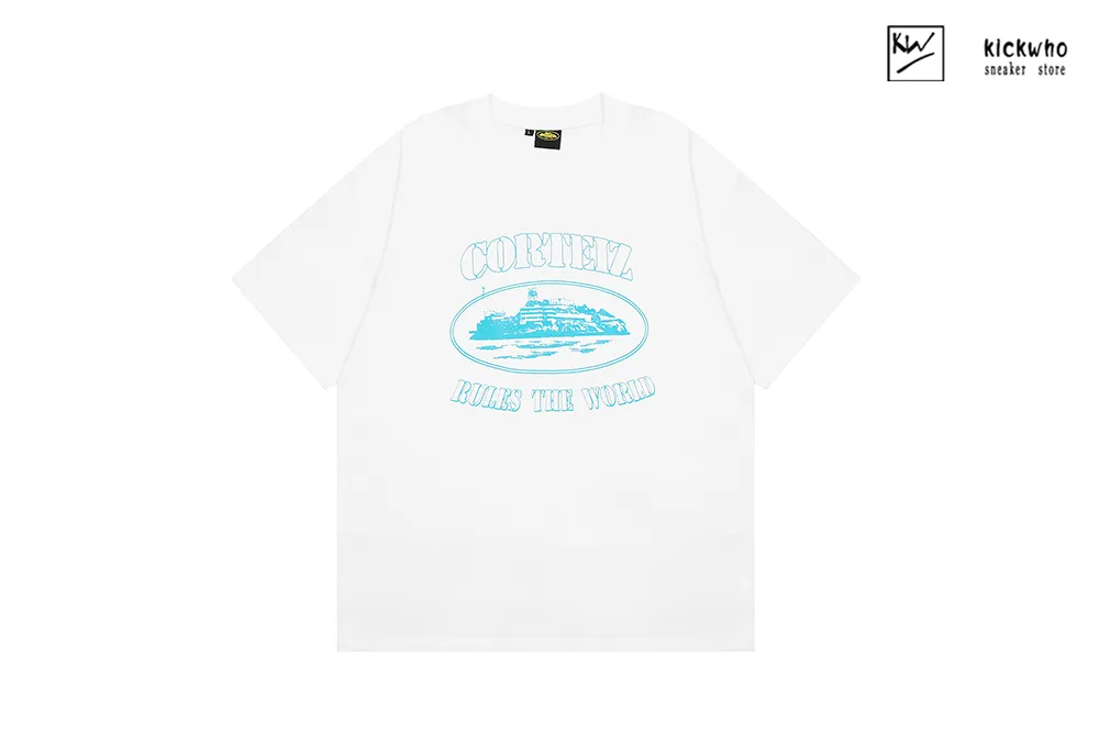 corteiz ships logo t-shirt white light blue