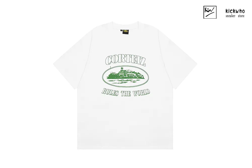 corteiz ships logo t-shirt white green