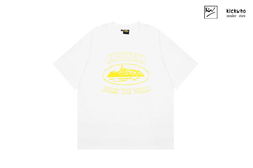 corteiz ships logo t-shirt white yellow