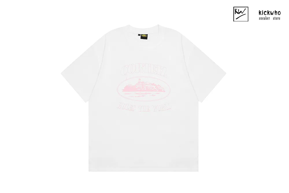 corteiz ships logo t-shirt white pink