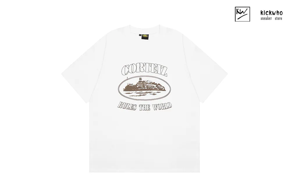 corteiz ships logo t-shirt white brown