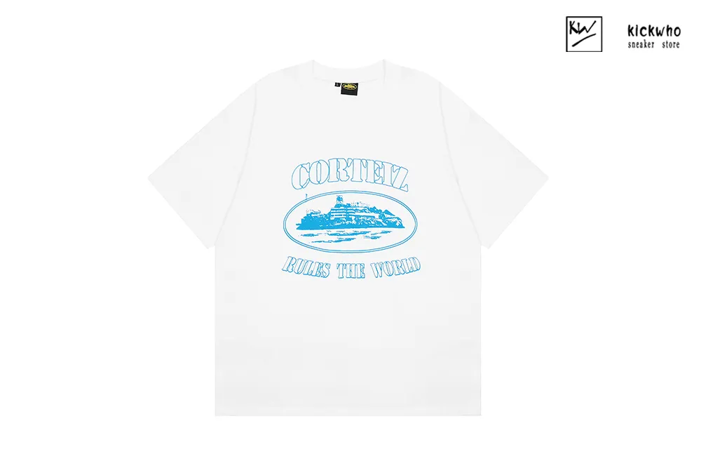 corteiz ships logo t-shirt white deep blue