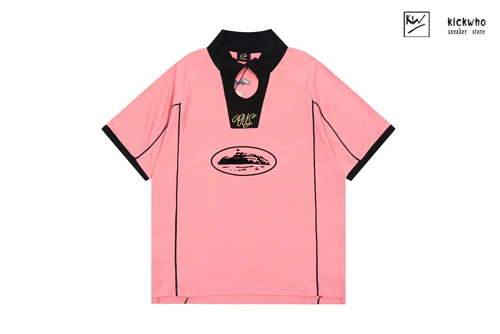 corteiz lapel collar football jersey pink