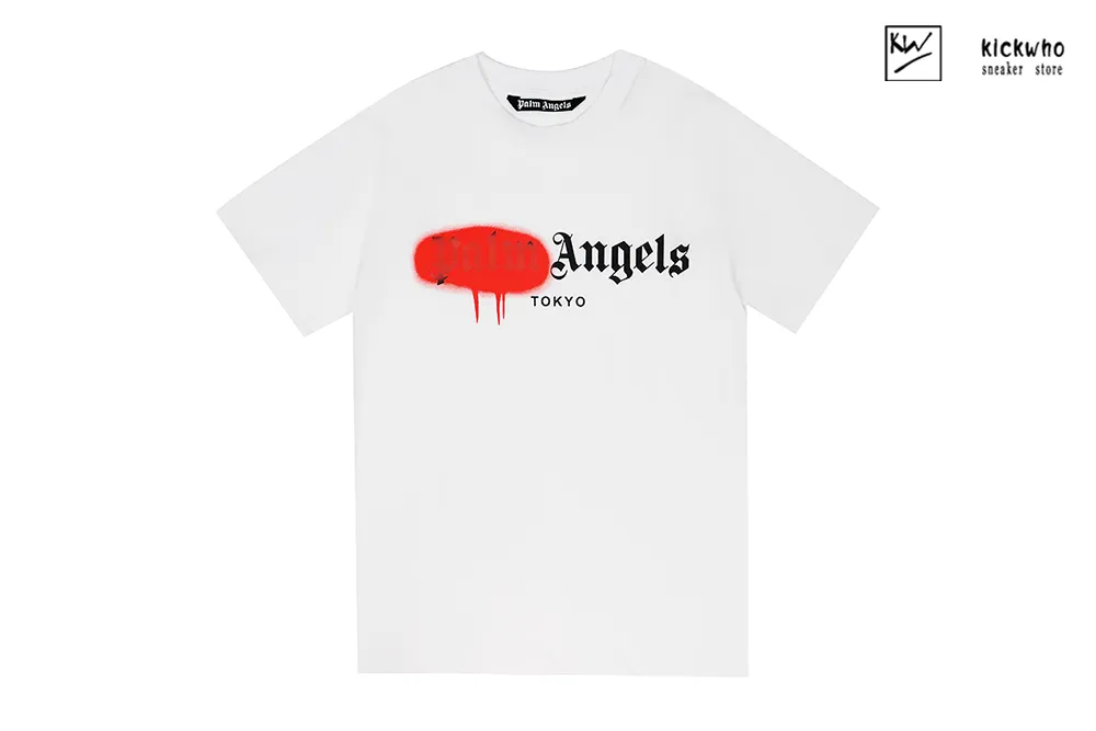 palm angels spray paint letters t-shirt white red