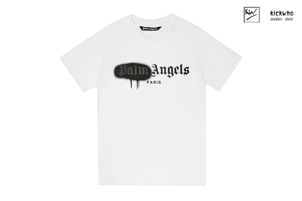 palm angels spray paint letters t-shirt white and black