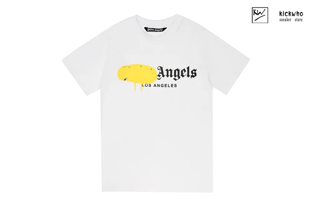 palm angels spray paint letters t-shirt white yellow