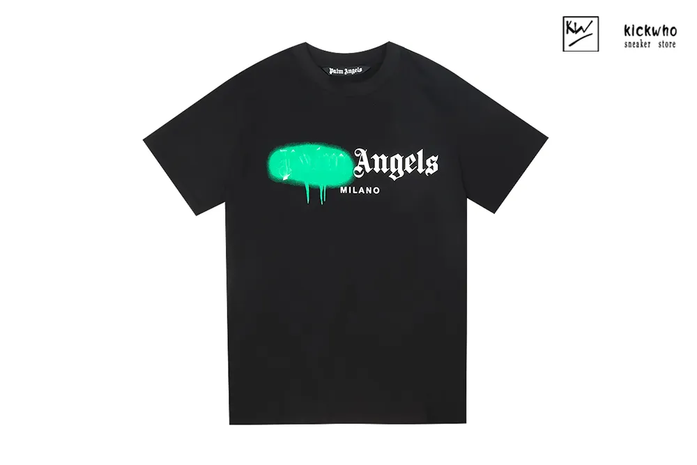 palm angels spray paint letters t-shirt black green