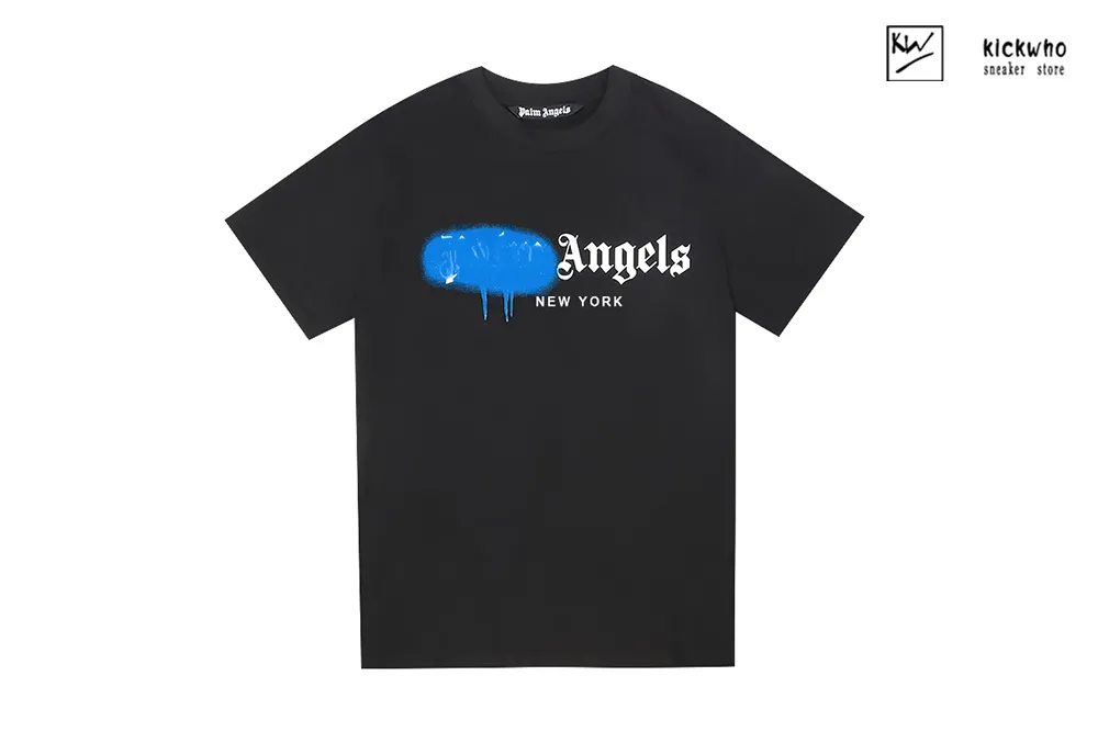 palm angels spray paint letters t-shirt black blue