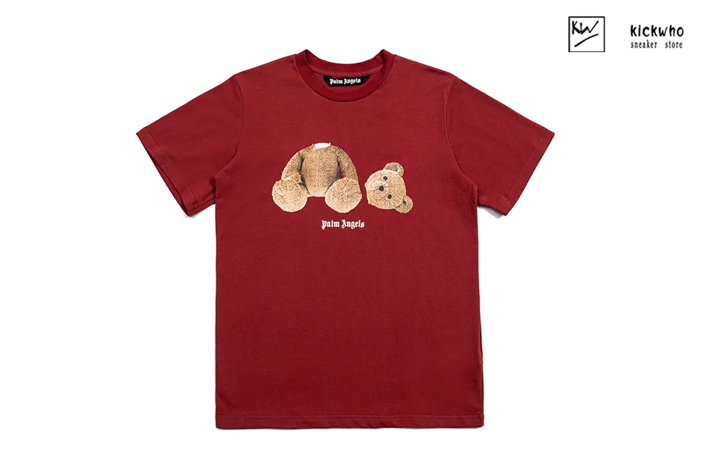 palm angels cartoon guillotine bear t-shirt red