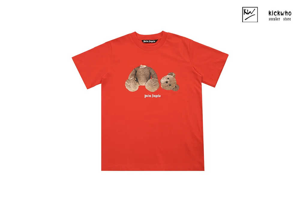 palm angels cartoon guillotine bear t-shirt orange