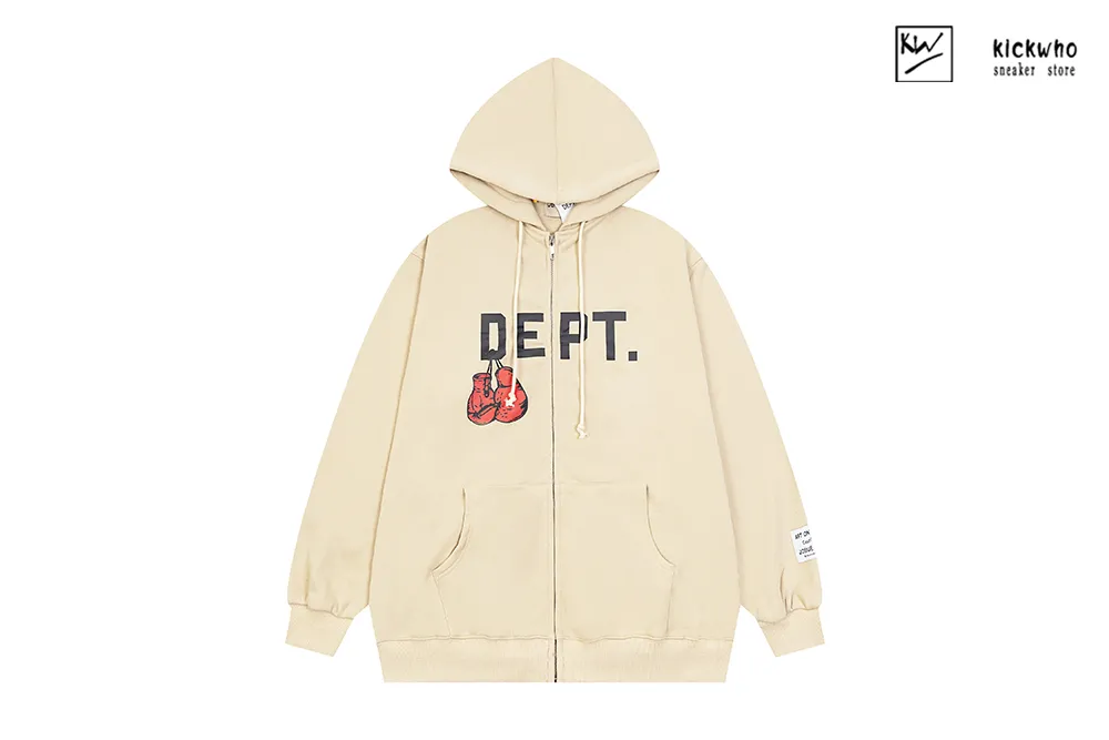 gallery dept boxing glove zippered hoodie beige