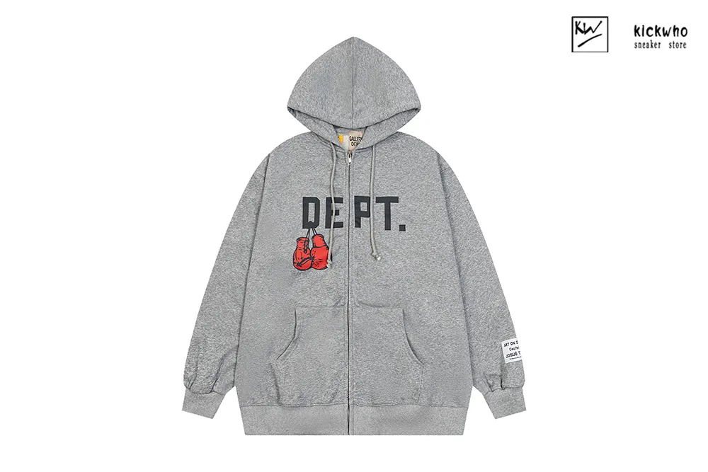 gallery dept boxing glove zippered hoodie grey