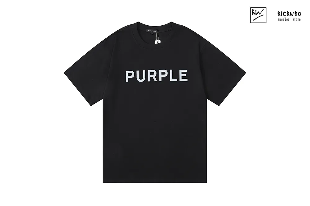 purple brand letter printing t-shirt black