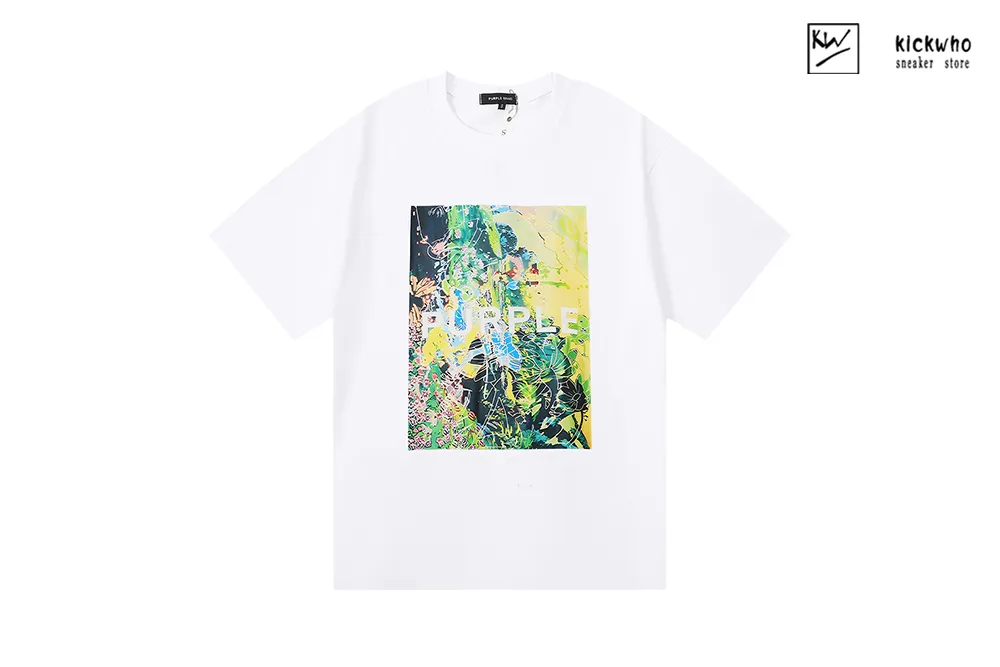 purple brand oil painting t-shirt white