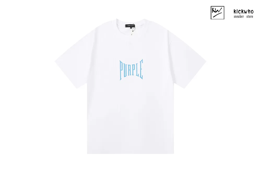 purple brand blue logo t-shirt white