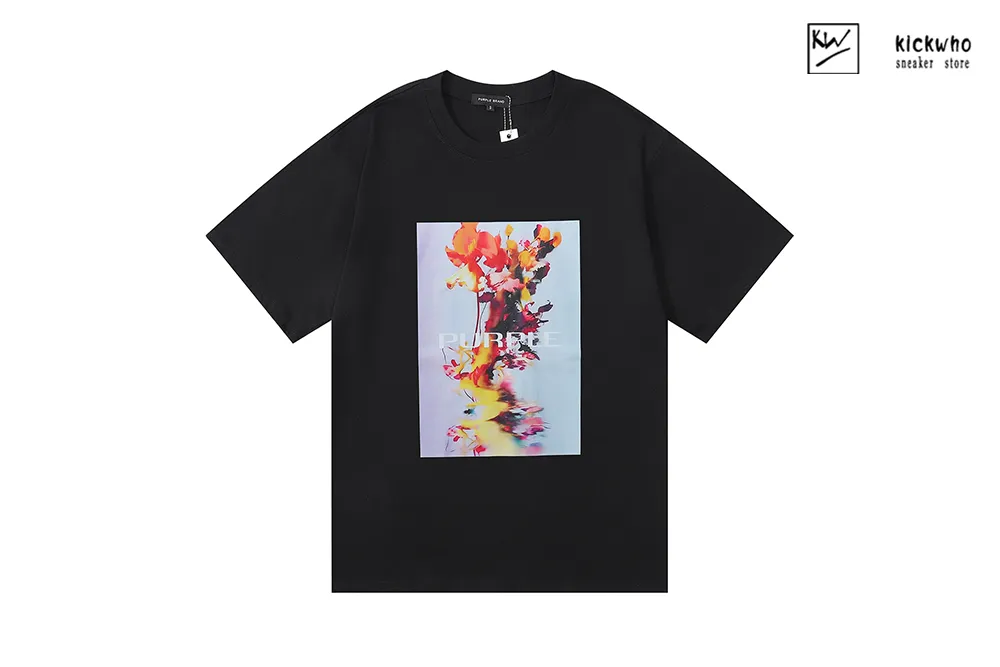 purple brand flower art t-shirt black