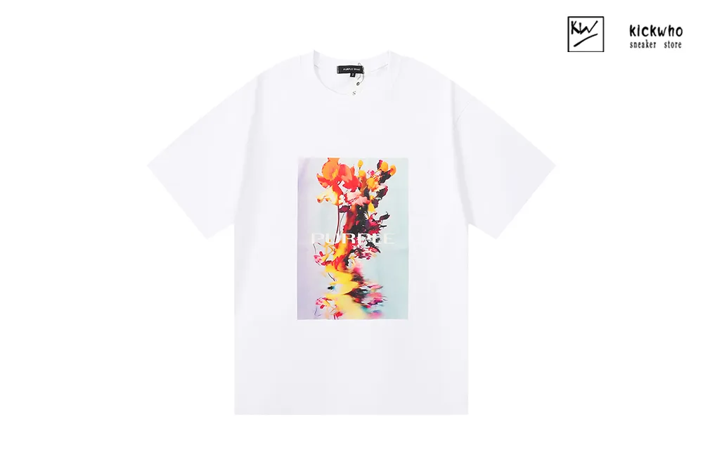 pu*re b*and flower art t-shirt white