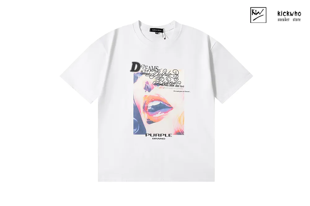 purple brand red lipped beauty t-shirt white