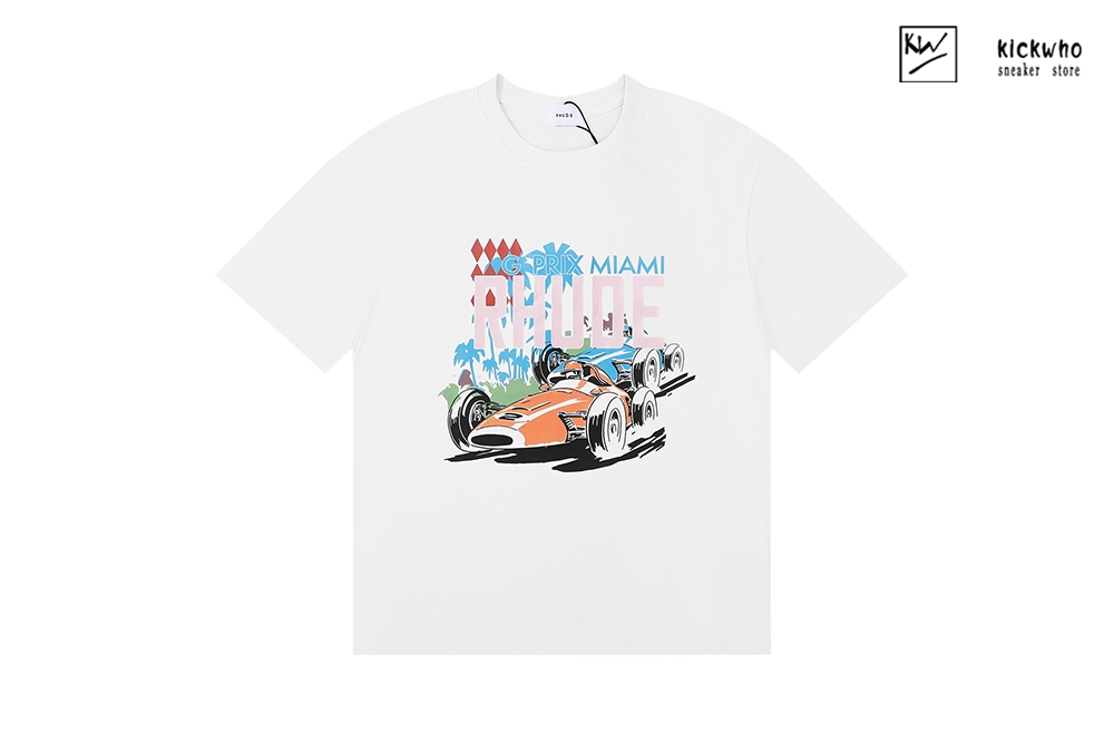 rhude retro racing letter print t-shirt white