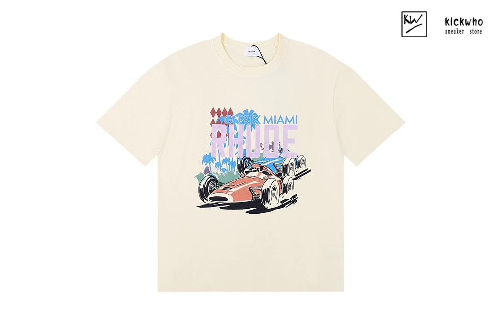 rhude retro racing letter print t-shirt apricot