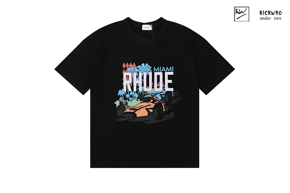 rhude retro racing letter print t-shirt black