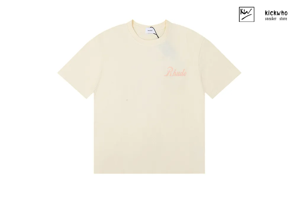 rhude slogan letter printing t-shirt apricot