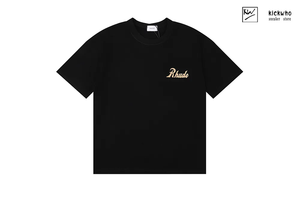 rhude slogan letter printing t-shirt black