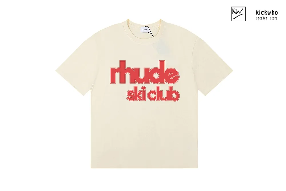 rhude ski club printing t-shirt apricot