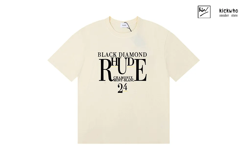 rhude biack diamond printing t-shirt apricot