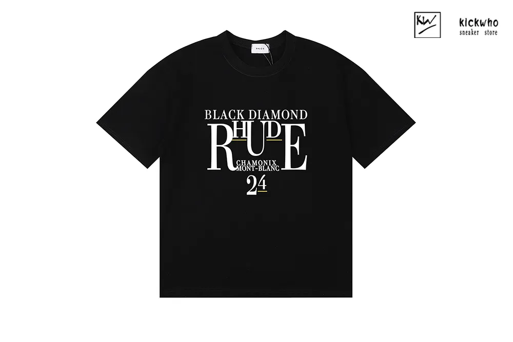 rhude biack diamond printing t-shirt black