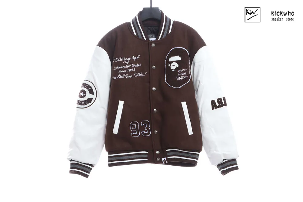 bape logo baseball jacket brown