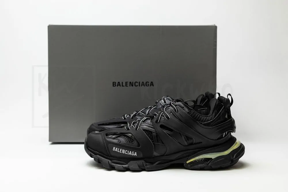 balenciaga track trainer black green with led