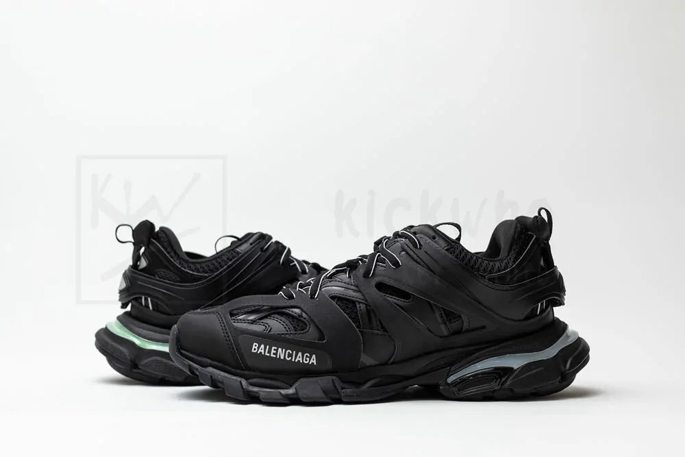 balenciaga track trainer black green with led