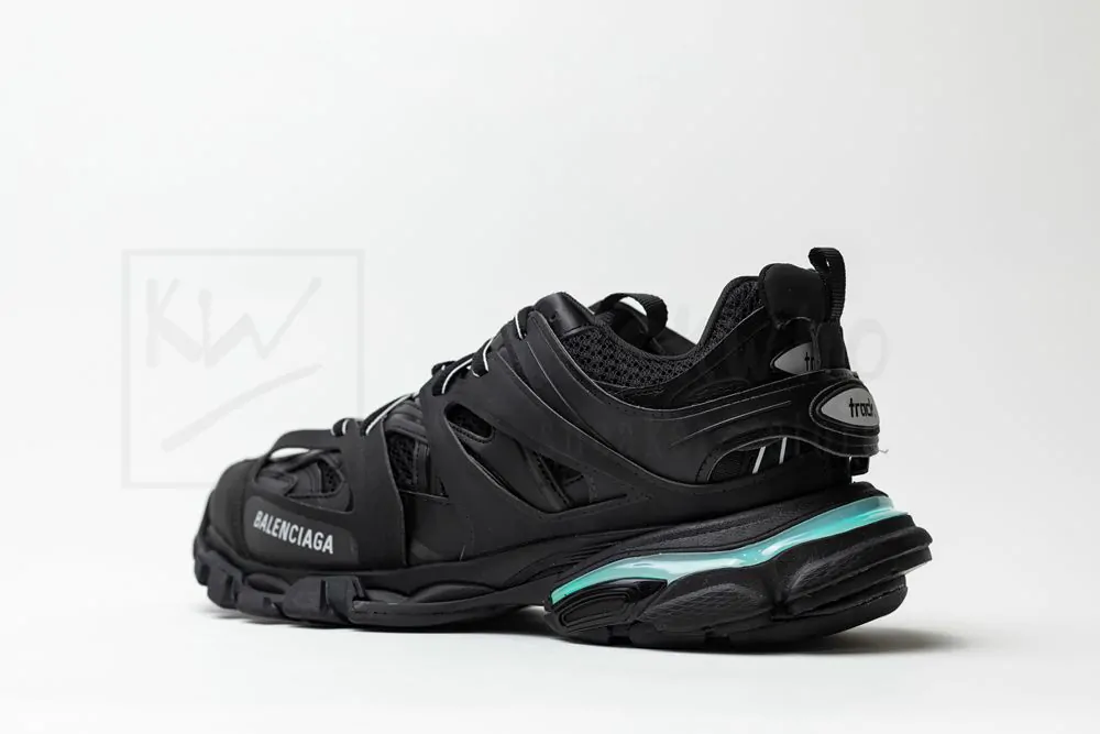 balenciaga track trainer black green with led